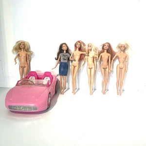 Lot of 6 Poseable Mattel Barbie Dolls with Barbie Convertible - Picture 1 of 14