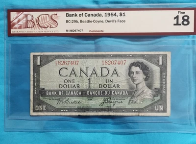 B.C.S. GRADED BEATTIE COYNE (R/A) PREFIX 1954 DEVILS FACE-NOTE-BILL-PAPER - Image 1 of 4