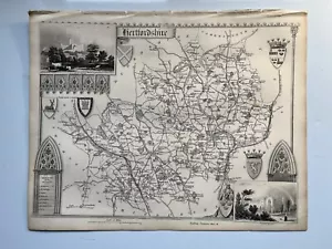 Map of Hertfordshire 1848 antique engraving Thomas Moule Barclay's Dictionary - Picture 1 of 6