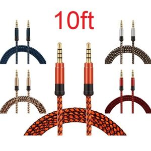 10ft 3.5mm Gold-Plated Braided Audio Stereo Cable AUX Cord Long for iPod iPhone