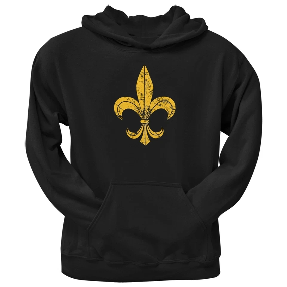 Sudadera con capucha negra para adultos Distressed Fleur-de-lis Foto 1 de 1