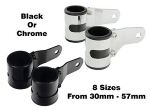 PREMIUM MOTORCYCLE HEADLIGHT BRACKETS STEALTH BLACK / CHROME VARIOUS SIZES - Picture 1 of 21