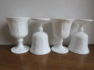 Vtg White Milk Glass w/ Round Padestal Base 5-1/4" Tall Goblets w/ Grape Design - Picture 1 of 4