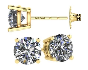 Yellow Gold Plated 925 Sterling Silver 4 Prong Stud Earrings With 8.00 Carat CZ - Picture 1 of 6