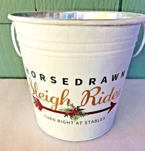 Sleigh Rides Decorated Galvanized Tin Tub Container Plant Holder Christmas Cache - Picture 1 of 7