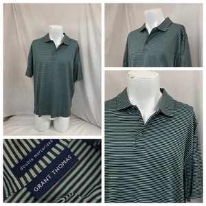 Grant Thomas Shirt L Brown Green Stripe Polo Short Sleeve 100% Cotton YGI Y1-664 - Picture 1 of 11