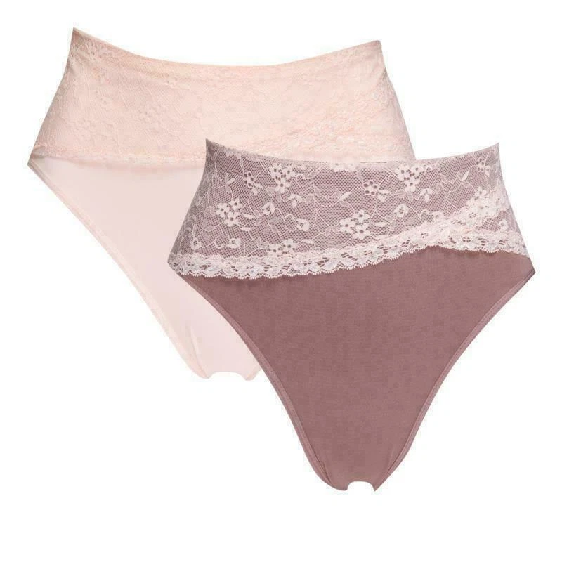 Paquete de 2 calzoncillos con superposición de encaje sin costuras Rhonda Shear, rosa moca/nube, talla 1X Foto 1 de 1