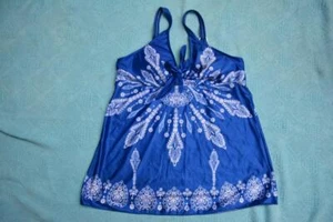 NEW Flattering Swimsuit TANKINI Top Size XL Blue-White Tie Front-Adj.Straps NWOT - Picture 1 of 1