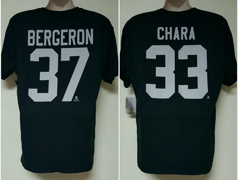 Boston Bruins NHL Men's Bergeron #37/CHARA #33 Black Player T-Shirt/Jersey:S-2XL Cover