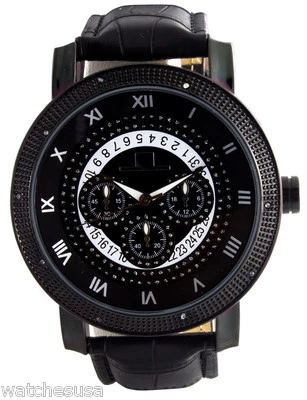Reloj con correa de cuero con esfera negra diamante Super Techno M-6001 para hombre Foto 1 de 3