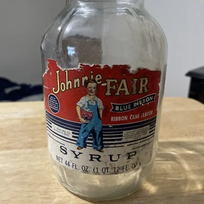 Johnnie Fair Blue Ribbon Table Cane Syrup Glass Jar Vintage Rare - Image 1 of 4
