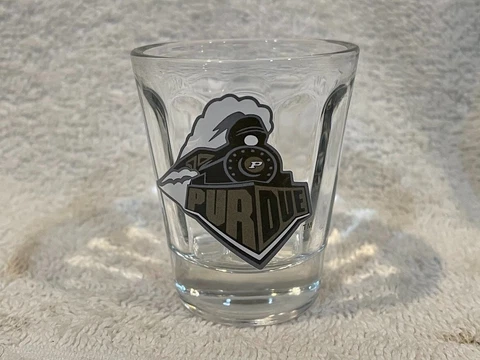 SWEET Circa 2000's Purdue Boilermakers Beveled Glass 2 1/2 Inch Shot Glass, NICE Cover
