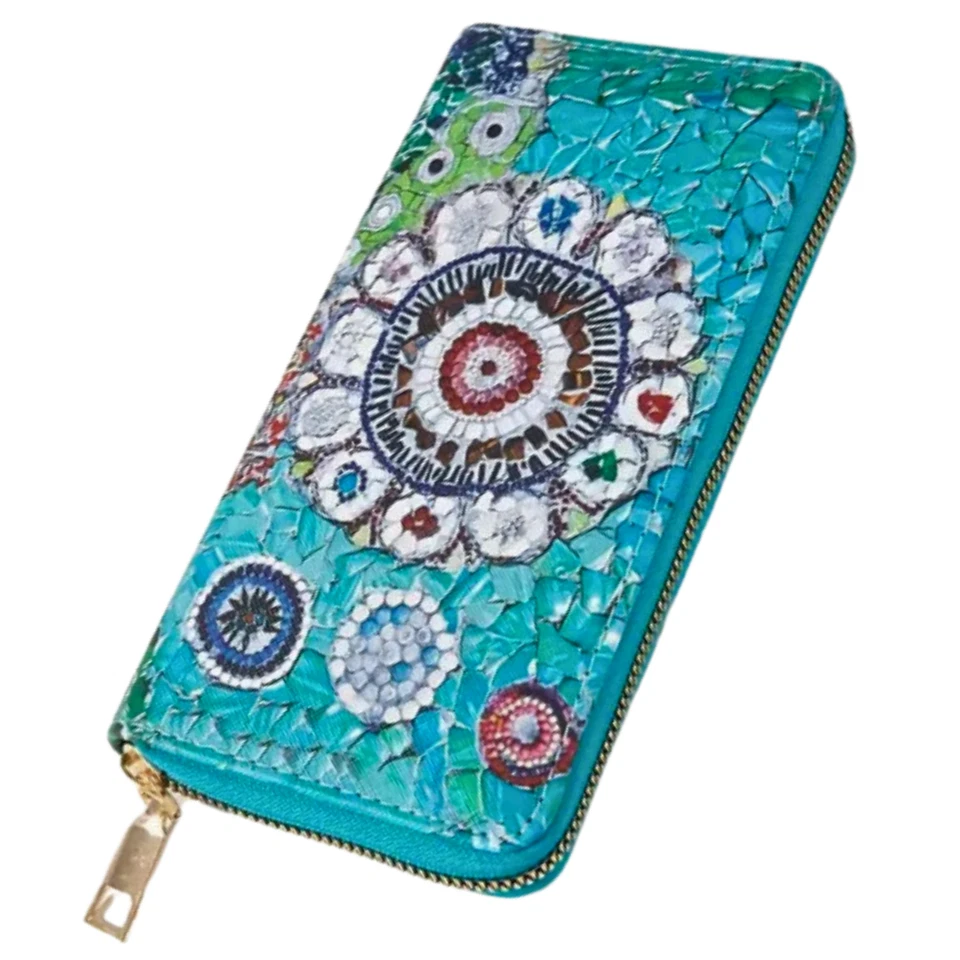 Damen Geldbörse Türkis 20x10 cm – Marmor-Muster, Kunstleder, mit Reißverschluss - Bild 1 von 4