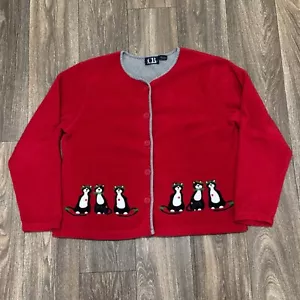 VTG Ugly Christmas Sweater Cardigan Women's Large Red Cats Grandma CB Casual 90s - Picture 1 of 10