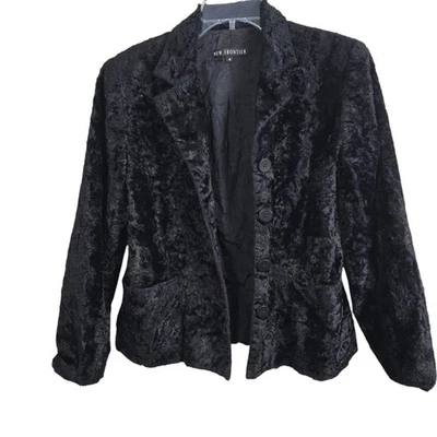 Nuevo Blazer Frontier Negro Terciopelo Aplastado De Colección Mob Wife Whimishgoth Witchy 8 Foto 1 de 4