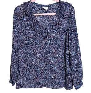 J Jill Mujer Volantes Cuello en V Boho Azul Floral Talla M Pequeño - Imagen 1 de 7