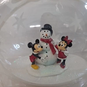 Disney Christmas Ornament Glass Tear Drop Glitter 2008 Mickey Minnie Snowman - Picture 1 of 11