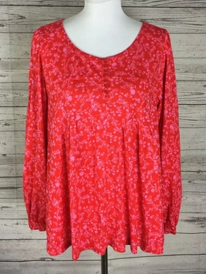 Cato's женщин красный розовый цветочный круглый вырез плиссированные длинным рукавом крестьянский верхний размер XL - Изображение 1 из 4