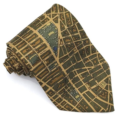 CIVITAS коричневый желтовато-коричневый/бежевый зеленый Нью-Йорк карта галстук галстук 4 x 58 - Изображение 1 из 3