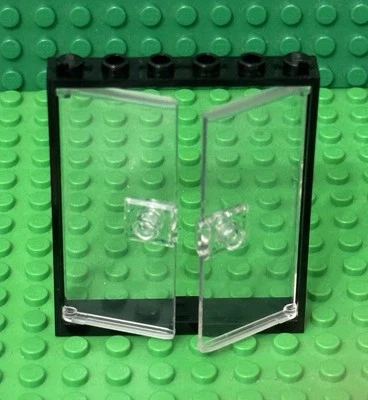 Lego Double Doors Black Frame 1x6x6 With 1x3x6 Trans-clear Door With Stud Handle - Image 1 of 3