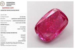 8.13 Cushion Lab Grown Diamond For Ring IGI Certify Fancy Vivid Pink VVS2 - Picture 1 of 10