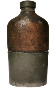 M V OLRY'S PHIL PA PAT 1866 ANTIK 19. JAHRHUNDERT LTHR/GLAS WHISKEY FLASCHE MIT ZINNBECHER - Bild 1 von 21