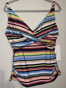 Catalina Tankini Multicolor Women's Swim Top Size XL Stripes Chest 38” - Picture 1 of 7