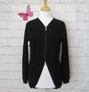 Karen Millen Black Ribbed Zip Cardigan Sweater Size L - Picture 1 of 7