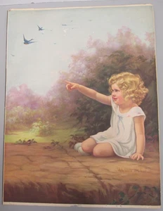 OLD VINTAGE SIGNED PRINT ADELAIDE HIEBEL "IT"S BLUEBIRD TIME", SIZE 14 X 10 3/4" - Picture 1 of 16