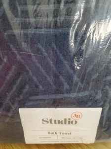 3 neue Studio 3B Geometrische Jacquard Badetücher Stimmung Indigoblau 30" x 58" - Bild 1 von 4