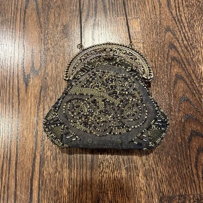 Bolso Cartera Vintage Con Cuentas Seda Hecho en Metal Indio Cierre y Correa Foto 1 de 4