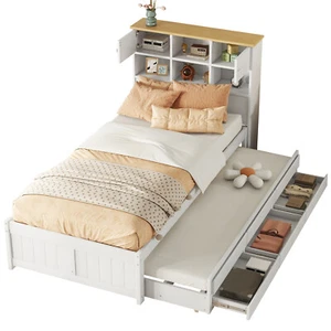 Massivholzbett 90x200 cm Jugendbett mit ausziehbares bett und 3 Schubladen weiß - Bild 1 von 8