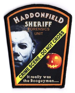 NEW STYLE  HADDONFIELD SHERIFF FORENSICS   IL ILLINOIS  HALLOWEEN  MICHAEL MYERS - Picture 1 of 2