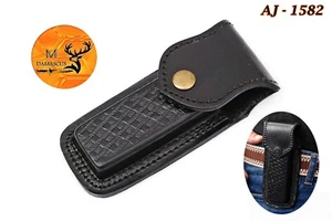 CUSTOM HANDMADE PURE COW ENGRAVED LEATHER SHEATH FOR FOLDING BLADE KNIFE 1582 - Picture 1 of 4