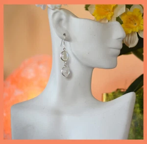 Pendientes colgantes de plata esterlina con piedras preciosas de piedra lunar natural  - Imagen 1 de 5