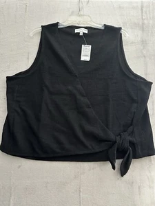 Madewell Texture & Tread Vest Womens 2XL Black Sleeveless Retro Crop Top V-Neck - Picture 1 of 14