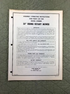 AMF 30" RIDING ROTARY MOWER ASSEMBLY OPERATING INSTR & PARTS LIST MODEL 52900000 - Foto 1 di 6