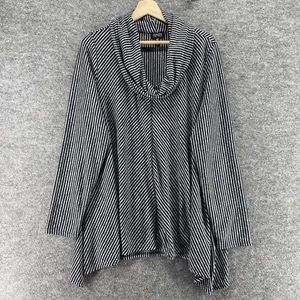 Jones New York Sweater Pullover Women 1X Plus Gray Striped Knit Cowl Neck Casual - Picture 1 of 7