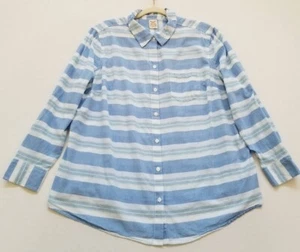 Faded Glory Button Up Shirt Women’s 2X Multicolor Striped Long Sleeve Pocket Top - Picture 1 of 10