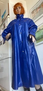 Blau Friesennerz PVC Mantel Ölzeug Rubber Gummi Raincoat Oilskin Gummimante - Photo 1/6