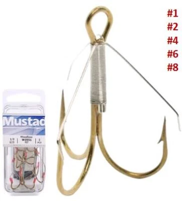 MUSTAD W3551-BR 5er Pack Raubfisch Drilling mit Krautschutz Angelhaken