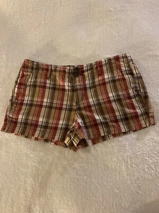 "It's" Jr. Women's Size 11 Chino Shorts Brown, Red, Tan, Plaid Zip And Button - Picture 1 of 6