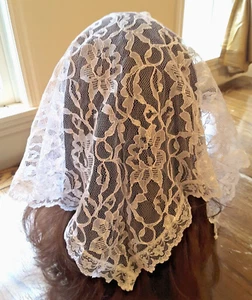 Lace Chapel Veil Handmade SMALL White Mantilla Catholic Latin Mass - Picture 1 of 5