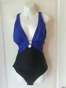 New Venus Criss Cross Navy Blue Black One Piece Slimming Size 14 Swimwear - Picture 1 of 3