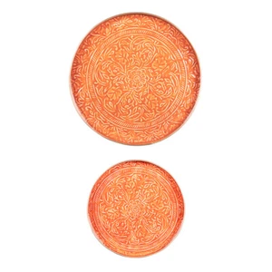 Set de 2 plateaux ronds Tosca orange métal 41 cm table passion - Foto 1 di 2