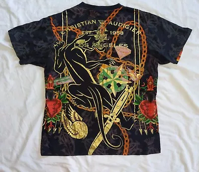 Christian Audigier Y2K Vintage 2XL T-shirt king skull sword snake heart USA Made - Image 1 of 4