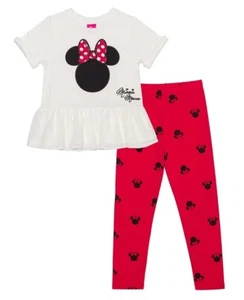 Disney WHITE Toddler Girls Minnie Head Bow S/S Top & Leggings, 2 Pc Set, US 2T - Picture 1 of 2