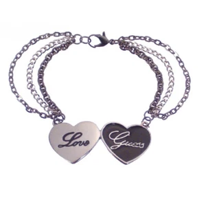 Guess Bracelet Silver Black Gunmetal Love Hearts Logo Multi Chain Gift Jewelry - Picture 1 of 1