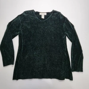 Jones New York Black Green Pullover V-Neck Long Sleeve Top Blouse Shirt Sweater - Picture 1 of 8
