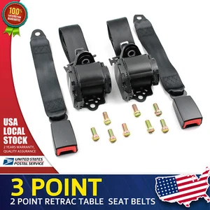 2Pcs Universal 3 Point Retractable Seat Belts For 1982-1995 Jeep CJ YJ Wrangler - Picture 1 of 23